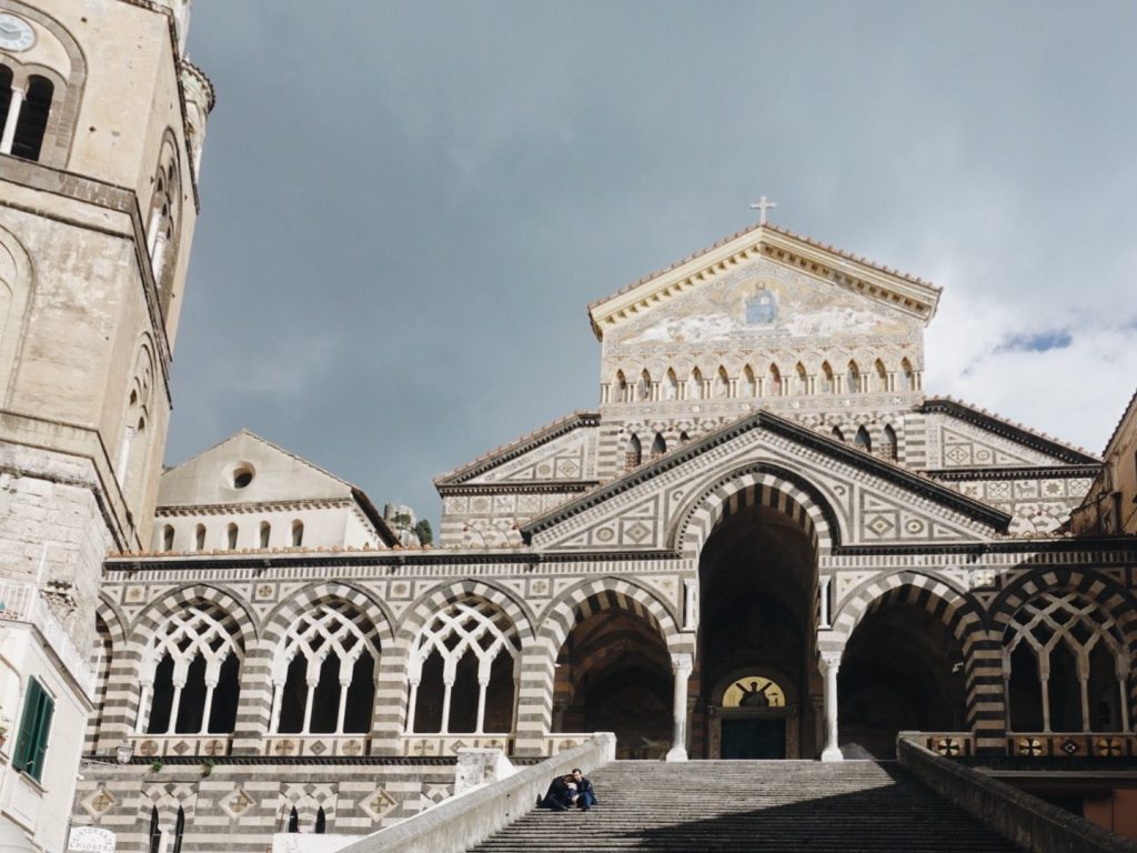 Steps leading up to the beautiful cathedral in the center of the Amalfi Coast.